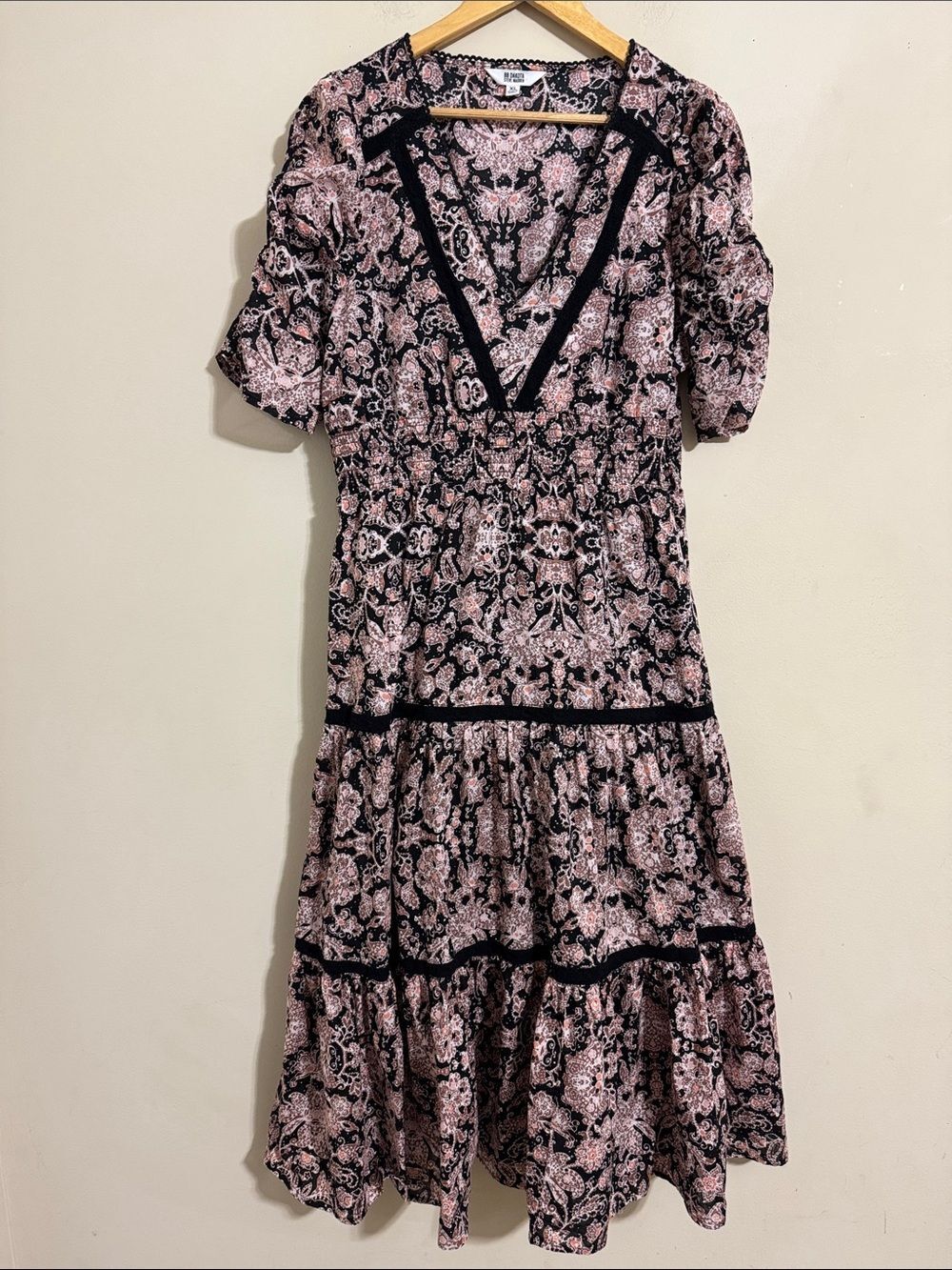 Steve Madden Floral Tiered Midi Dress V-Neck Cotton XL Cottagecore Whimsigoth